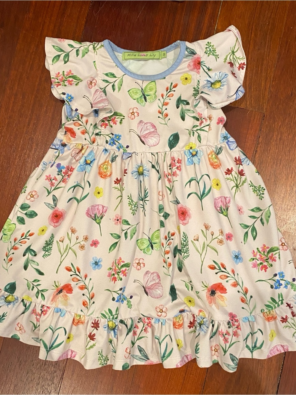 Millie Loves Lily Cream Floral Flutter-Sleeve Dress for Girls